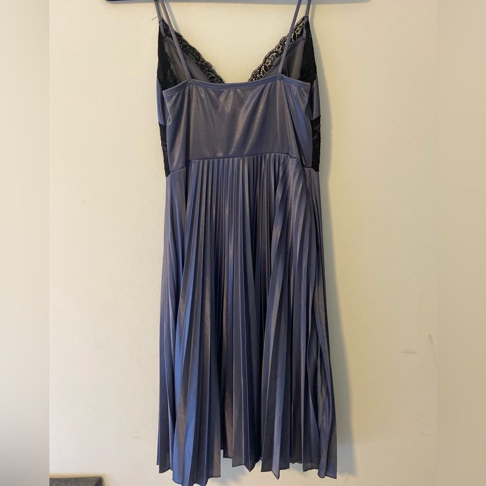 XOXO, Blue Satin Dress w/Black lace detail, Size S - Picture 2 of 2